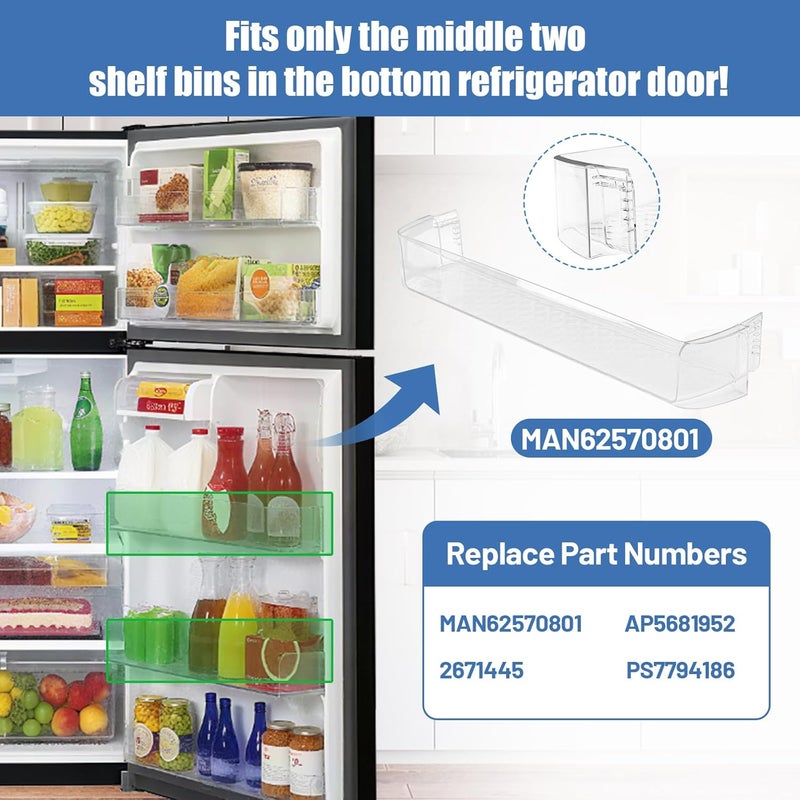 iouxvt MAN62570801 Refrigerator Door Shelf Bin Compatible With LG Kenmore Refrigerator Parts Replacement Fridge Door Shelf LTCS24223S LTCS24223D LTWS24223S LRTLS2403S Fridge Door Basket Right - Image 3